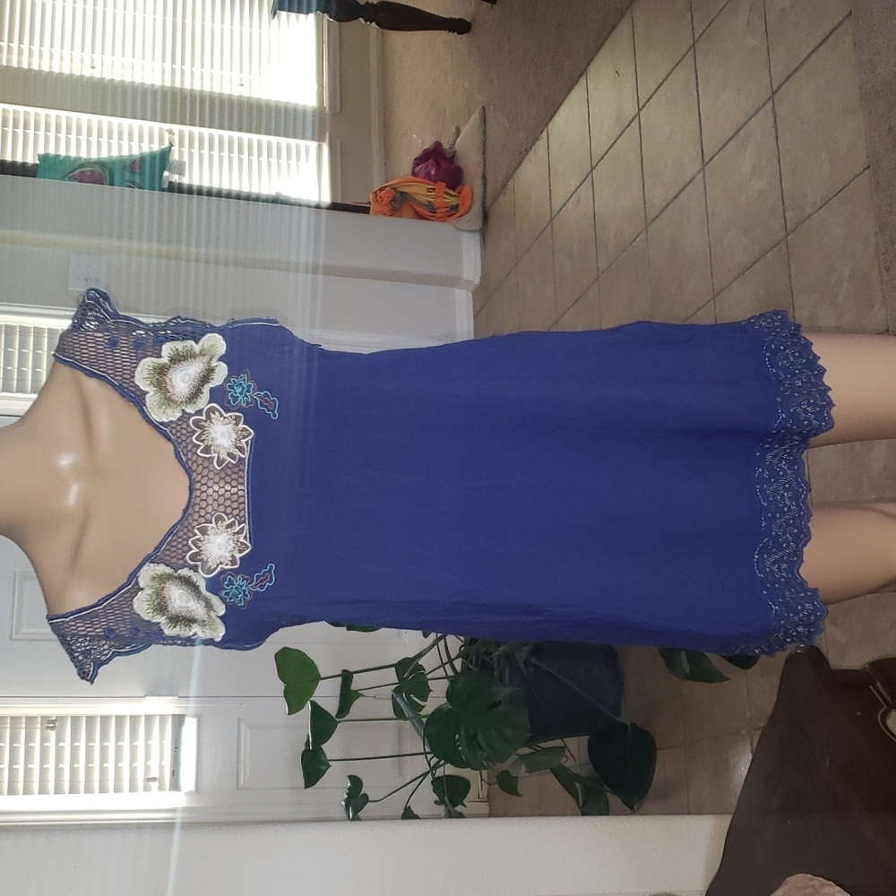 Very J s unique mesh yoke floral embroidery scalloped lace hems